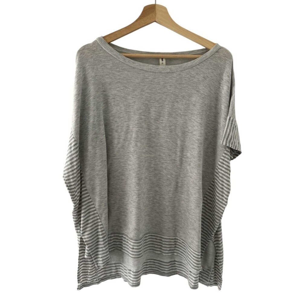 Vanilla Bay Gray Striped Oversized Tunic Top Medium athleisure casual loungewear